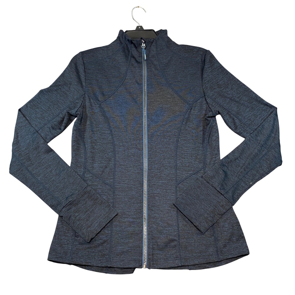 Mondetta‎ Womens Space Dye Full Zip Active Jacket Navy Blue Thumbholes Size M